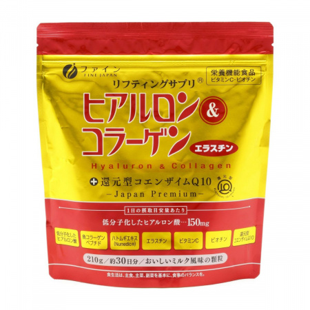 Fine Japan Коллаген, гиалуроновая кислота, Collagen, Hyaluron, Coenzyme Q10 (30 дней - 210 г (пакет))