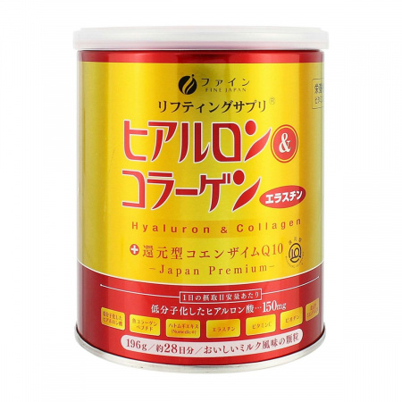 Fine Japan Коллаген, гиалуроновая кислота, Collagen, Hyaluron, Coenzyme Q10 (28 дней - 196 г (банка))